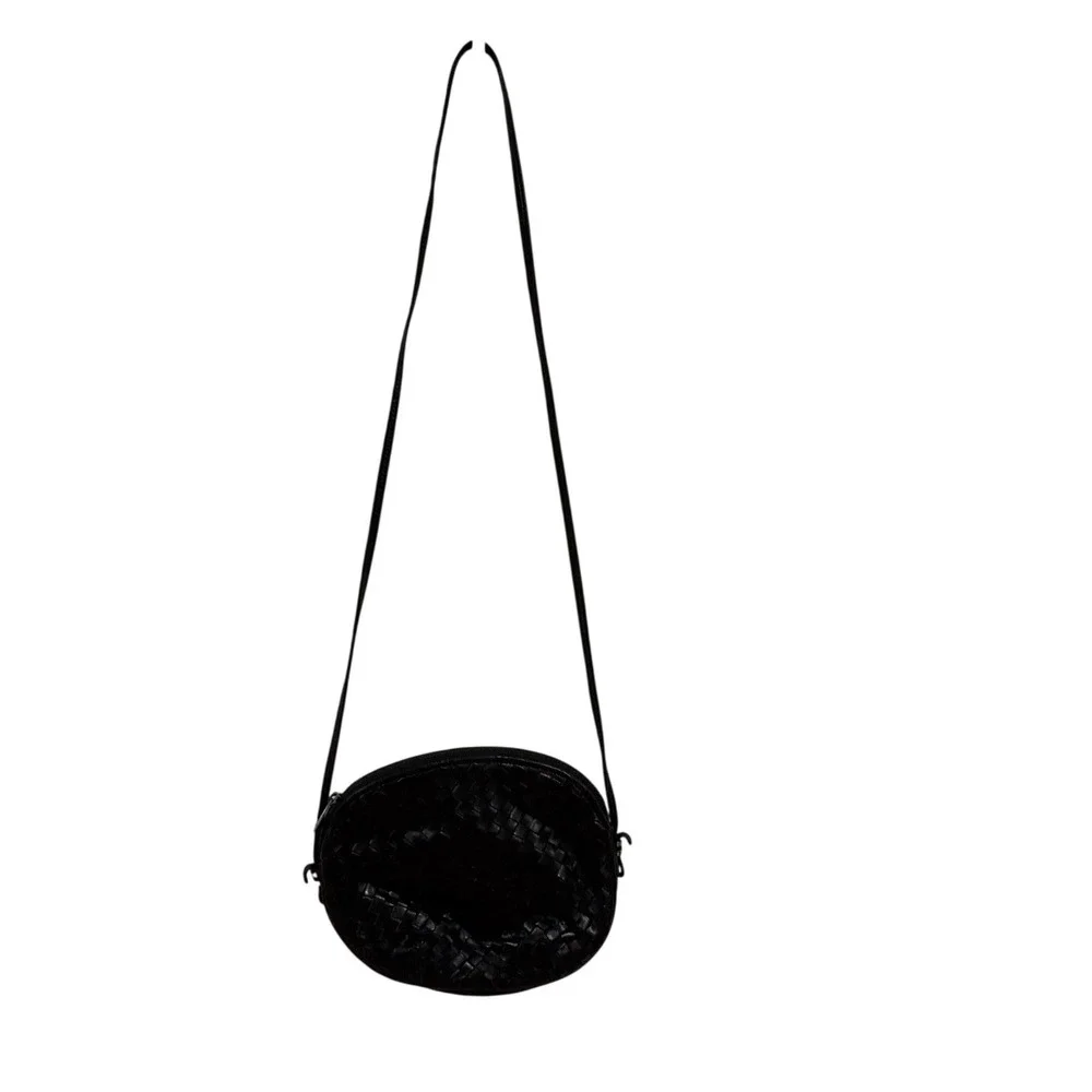 Aspects Black Woven Leather Crossbody Bag Oval Italian Style Boho Shoulder Bag